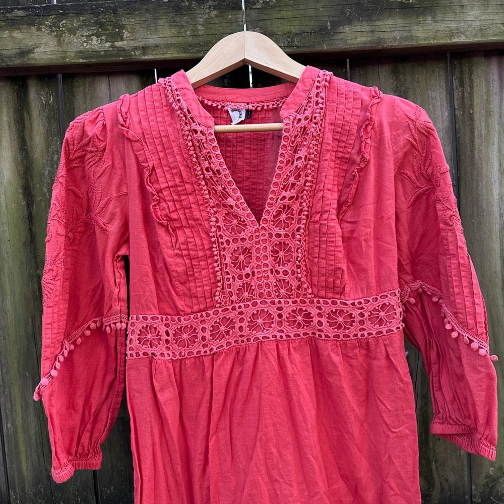 Anthropologie Akemi + Kin Josephine Coral Embroidered Lace Trim Dress - Picture 3 of 11